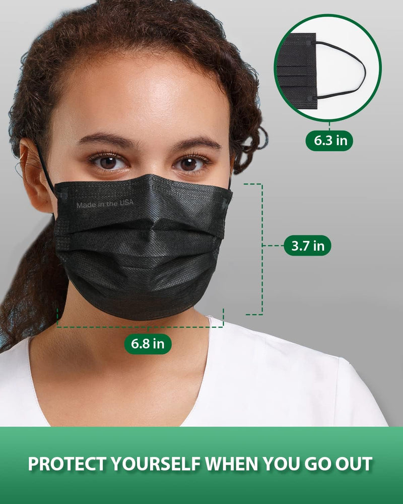 Fricare Made in USA, 4-Ply Black Disposable Face Mask ECOGUARD, ASTM Level 3 Performance Proven in Third Party Independent Labs Studies Pack of 50