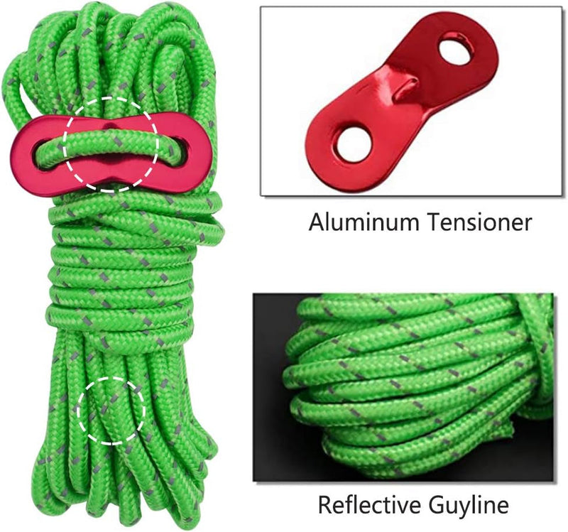 6 Pack Reflective Guyline Tent Rope with Aluminum Adjuster, Tent Kit for Camping Tent & Hiking Accessories - 4Mm Thick and 4 Metre Length