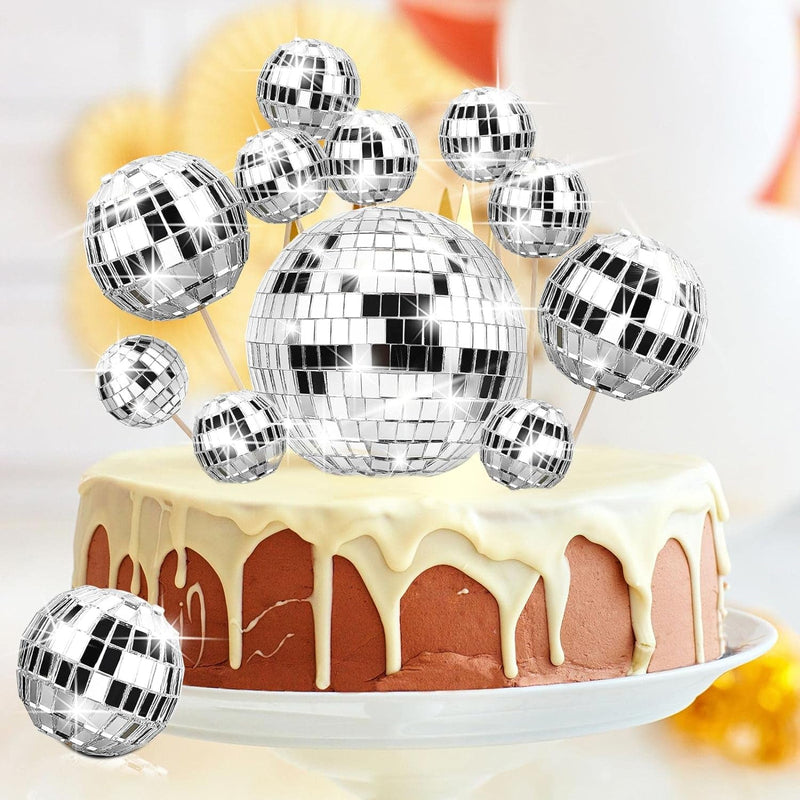 12 Piece Disco Ball Cake Toppers Disco Ball Cupcake Toppers 70'S Disco Cake Centerpiece Decor Disco Theme Cake Picks for Saturday Night Fever Party Supplies Disco Ball Dance Birthday