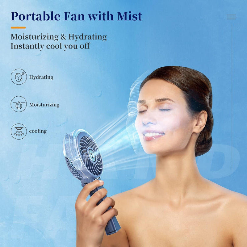 Handfan 2024 Upgraded Portable Misting Fan, 34Ml Handheld Personal Mister Fan Rechargeable, Battery Operated Spray Water Mist Fan, Mini Cooling Fans for Makeup, Travel, Outdoors, Disney(Royal Blue)