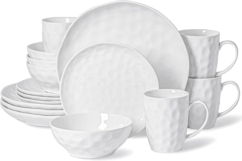 16-Piece Beige Dinnerware Set, Service for 4 People, Plates and Bowls Set, Porcelain Ceramic Dinner Set, Caramel, Modern Style