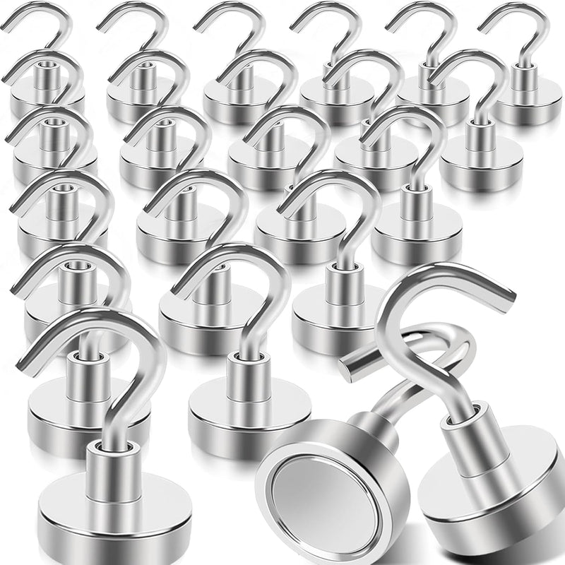 18 Pcs Magnetic Hooks, 25 Lbs Strong Magnetic Hooks Heavy Duty, Key Holder Neodymium Magnet Hooks, Wall Magnetic Hooks for Hanging Refrigerator Kitchen Door Cruise Garage Ceiling Tool Storage