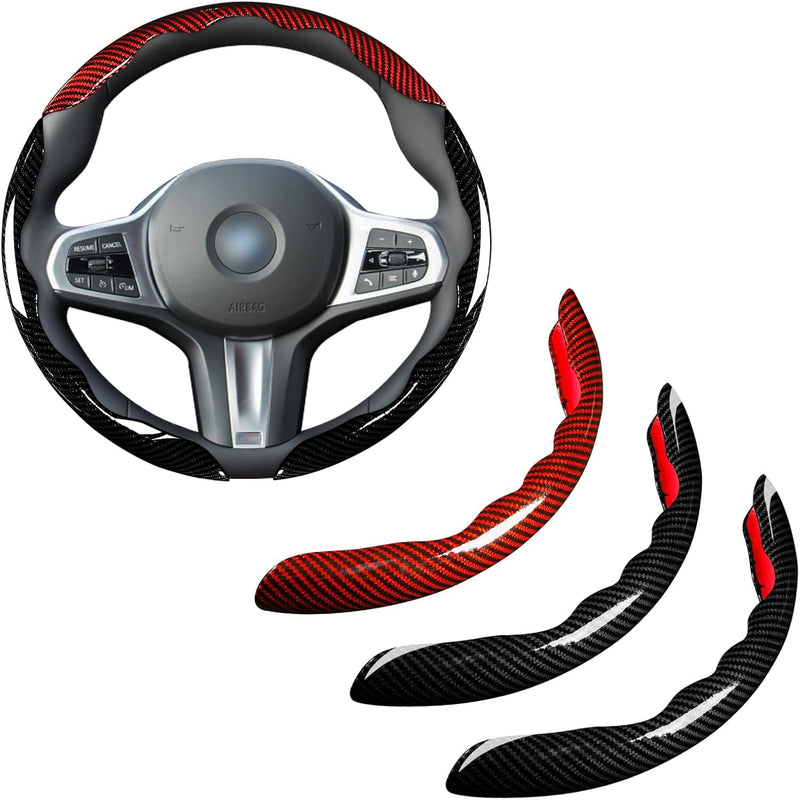 Car Steering Wheel Cover Set Bright Carbon Fiber Wrap Non-Slip 3Pcs Steering Wheel Accessories 14.5-15 Inch Universal (Red)