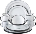 Cinsa 16 Piece. Enameled Dinnerware Camping/Outdoor Set for 4. Includes Plates, Bowls, Mugs, Coffee Boiler