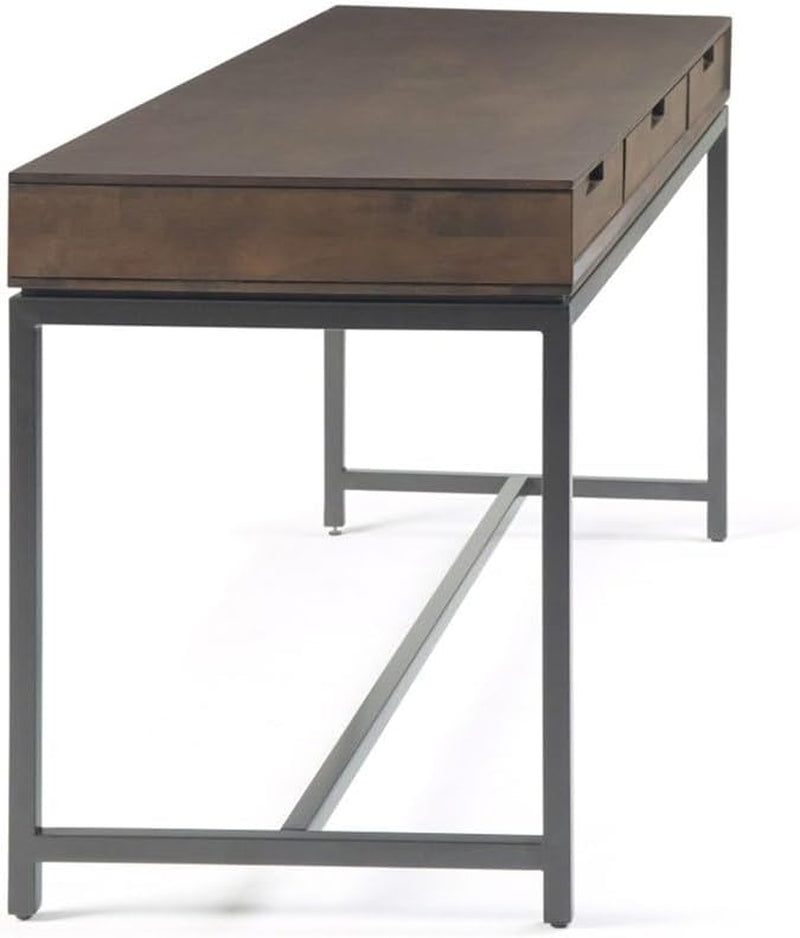 Allora Solid Wood Computer Desk for Home Office, 72" Industrial Writing Desk for Small Space, Tall Modern Study Table for Bedroom, Simple Rustic Work Desk in Dark Walnut Brown