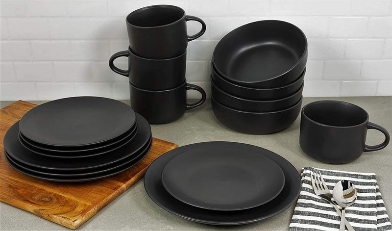 10 Strawberry Street Wazee Matte Coupe Dinnerware Set, 16 Pc, Black