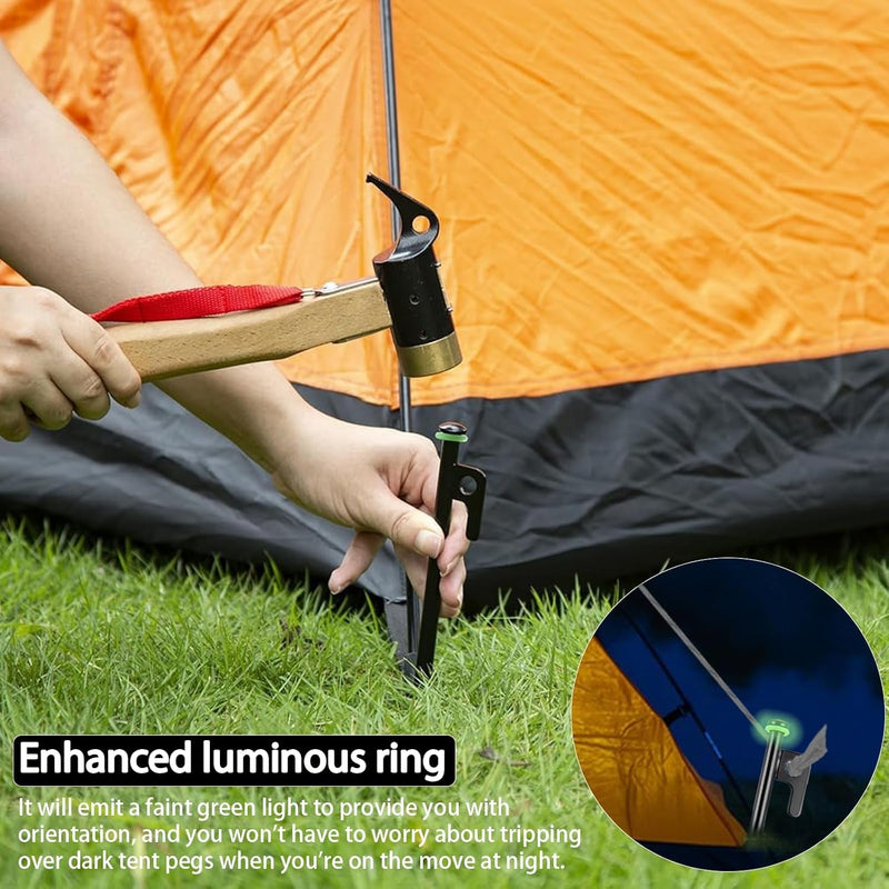 12Inch Heavy Duty Tent Stakes, 8PCS Tent Pegs Metal+Fluorescent Silicone Rings+ Storage Bag for Camping