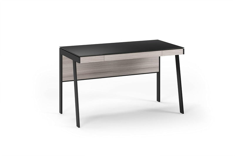 BDI Furniture Sigma 6903-48'' Computer Desk for Home or Office with Wire Management, Keyboard Drawer, Modest Panel, Satin-Etched Tempered Glass Top, Sepia