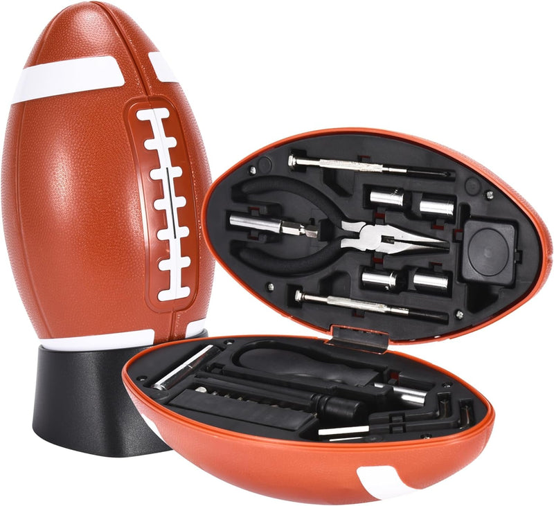 Basic Tool Kit in Football Design 25-Piece - 8.6" X 4.8" Inches-Comprehensive Household Tool Kit - Ideal for DIY Projects - Home Repair Kit for Craftsmen, Beginners, Technicians - Orange