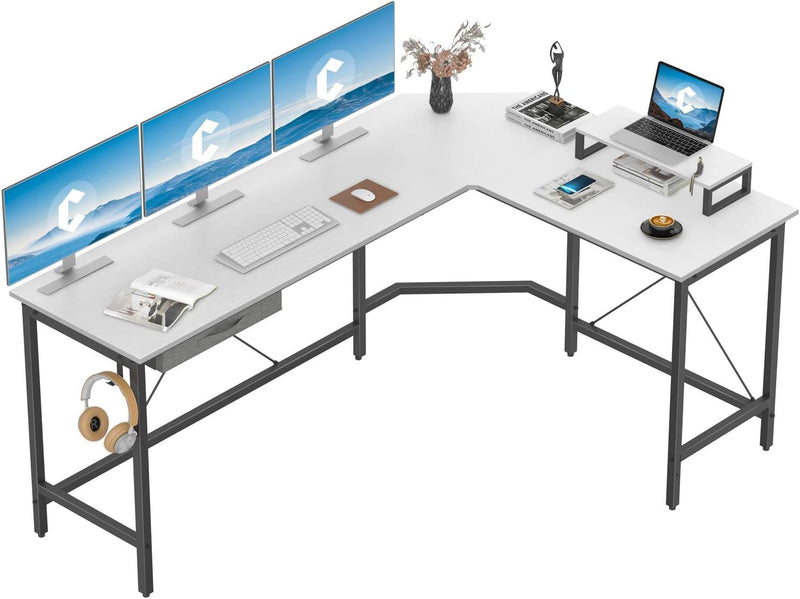 Cubicubi L Shaped Desk Computer Corner Desk, Home Office Gaming Table, Sturdy Writing Workstation with Small Table, Space-Saving, Easy to Assemble