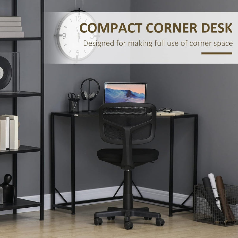 HOMCOM Space-Saving Corner Desk, Small Computer Desk with Metal Frame, Writing Desk for Home Office, Small Spaces, Gray