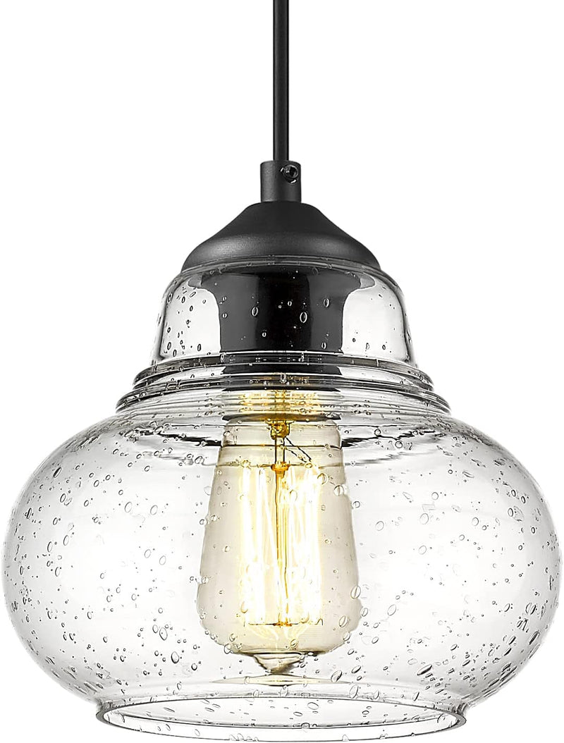 ELYONA Vintage Pendant Lighting, Seeded Bubble Glass Hanging Light, Industrial Pendant Light Fixtures for Kitchen Island, Farmhouse, Bar, Bathroom, Dining Room, 8 Inch Diam, Oil Rubbed Bronze Finish