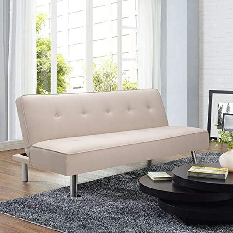 Furmax Futon Sofa Bed Convertible Sleeper Couch Bed for Living Room Modern Fabric Folding Recliner Sofa with Sturdy Metal Legs (Beige)