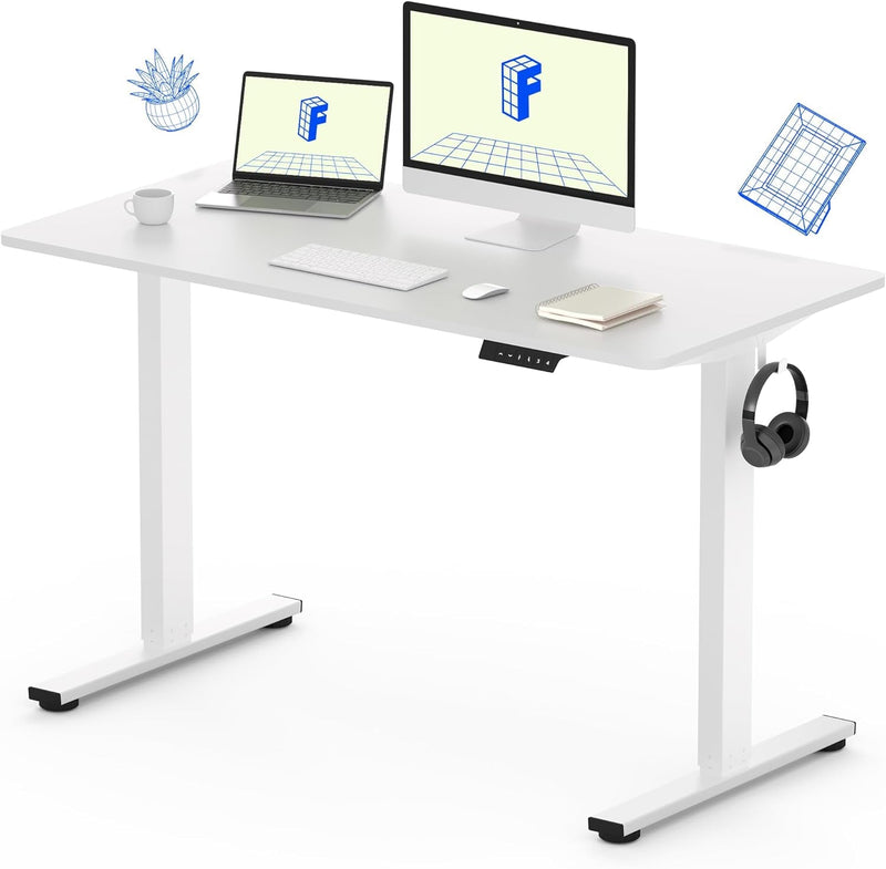 FLEXISPOT Adjustable Desk, Electric Standing Desk Sit Stand Desk Whole-Piece Desk Board for Home Office (EC1 Classic 48X24, White Frame+Rustic)