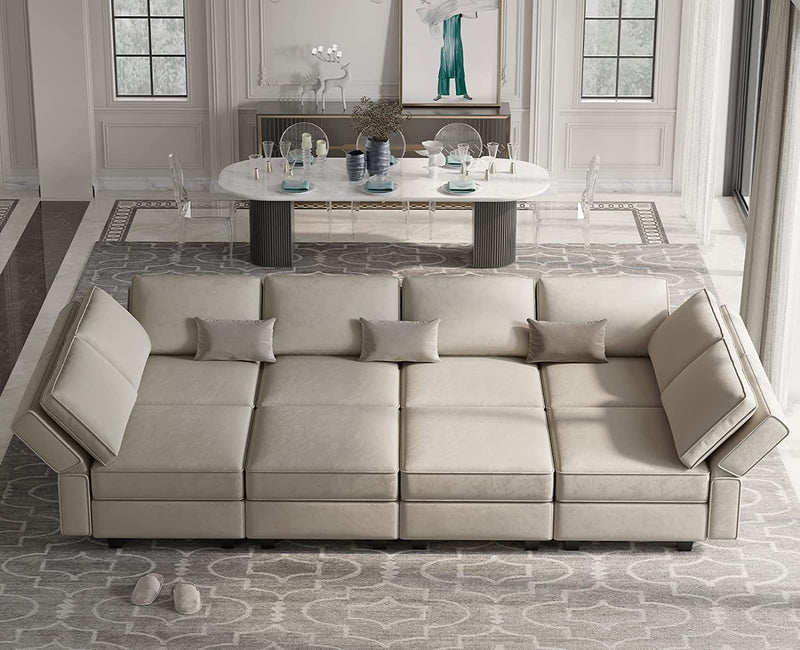 Belffin Modular Sectional Sofa with Ottomans Velvet Reversible Sleeper Chaise Bed Storage Seat Black