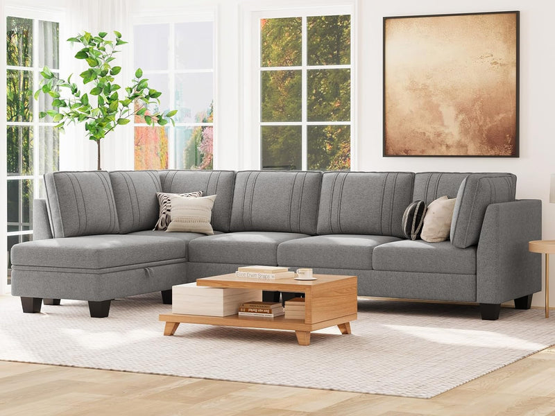 Belffin L Shaped Sofa Fabric Reversible Sectional Sofa with Storage Ottoman Convertible L-Shaped Couch Grey