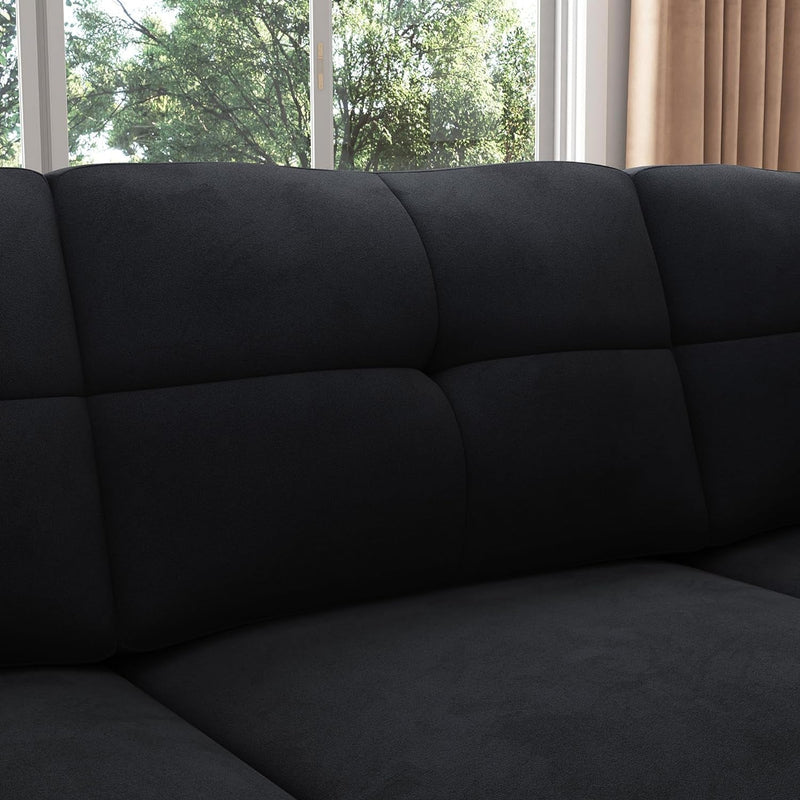 HONBAY Convertible Sectional Sofa L Shaped Couch for Small Apartment Reversible Sectional Couch for Living Room,Velvet Black