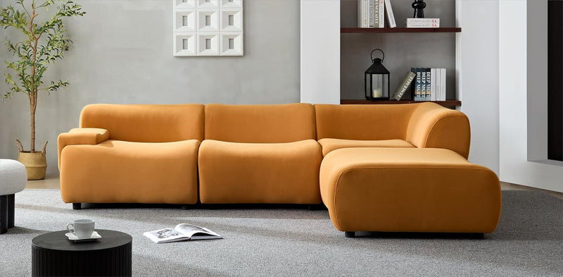 105.9'' Luxury Modern Sectional Curved Sofa - Contemporary Design, Plush Comfort, Curved Couch for Living Room, L-Shape Right Chaise (Orange)