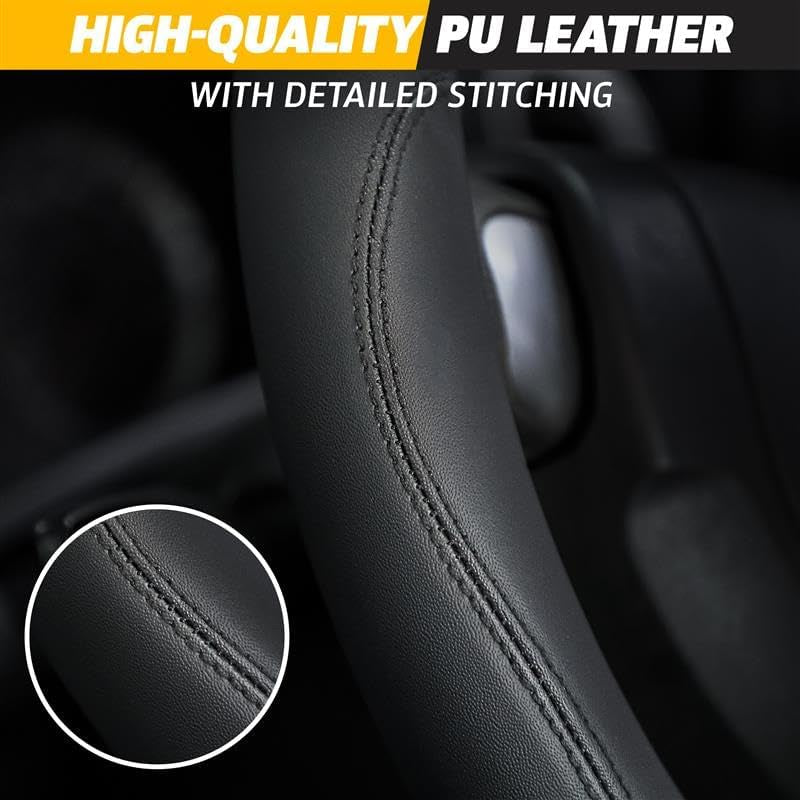 Econour Car Steering Wheel Cover | Premium & Durable PU with Anti-Slip Design | Universal Car Steering Wheel Cover Wheels - Fits 14.5"-15" | Car Accessories - Black