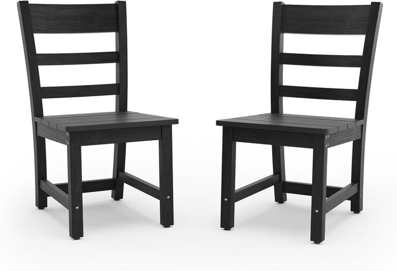 Armless Outdoor Dining Chairs Set of 2, All Weather Resistant HDPS Patio Dining Chairs, Classic Dining Chair Support 350 LBS, for Outdoor Indoor, Garden, Backyard, Teak Color-Oil Printed