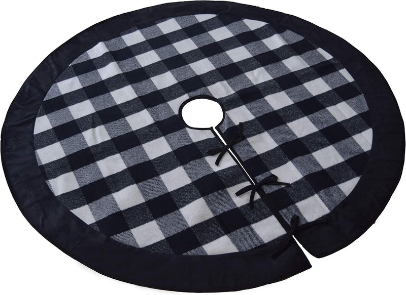 Gireshome Buffalo Check Plaid Yarn-Dyed Weaving Style Center,Black Ultra Suede Border, Christmas Tree Skirt,Xmas Christmas Holiday Party Decorations - 42Inch