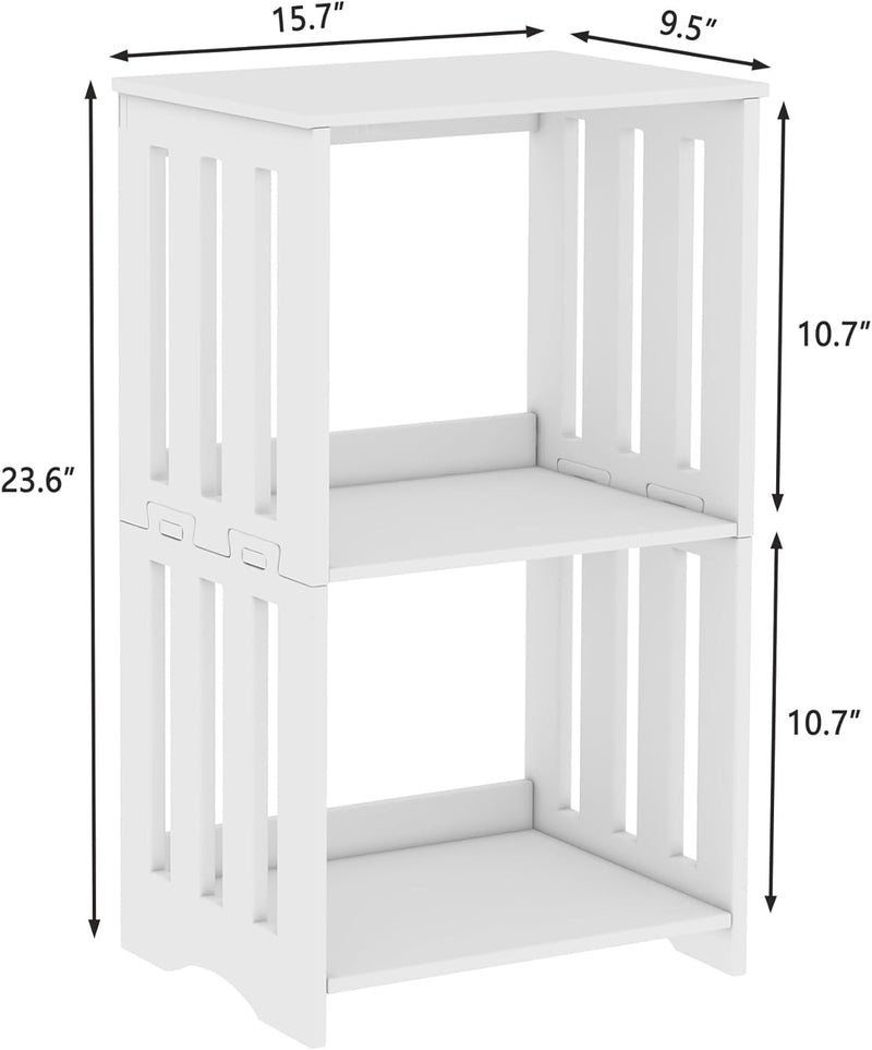 3-Tier End Table Nightstand White, Narrow Side Table with Storage Shelf, Small Bookshelf Bedside Table for Bedroom, Living Room, Office, Bathroom