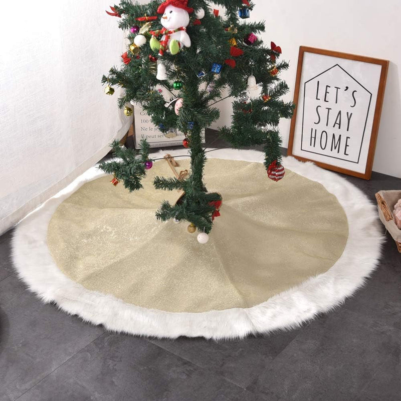 Christmas Tree Skirt 36 Inch Snowy White Thick Faux Fur White Tree Skirts Snowy & Thick for Xmas Year Party Holiday Home Decorations (Large)