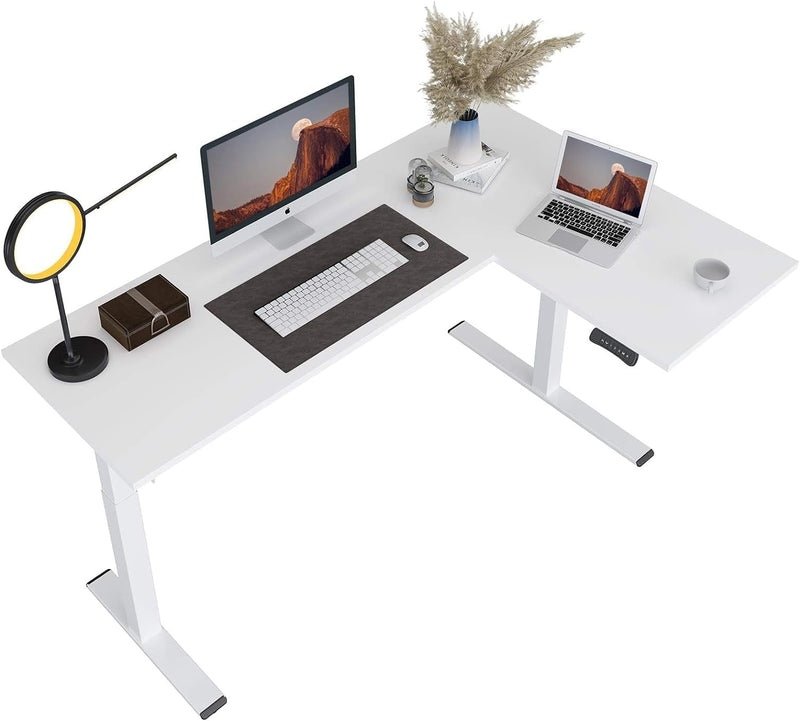 FLEXISPOT Corner Desk Dual Motor L Shaped Computer Electric Standing Sit Stand up Desk Height Adjustable Home Office Table with Splice Board, 71X48 White