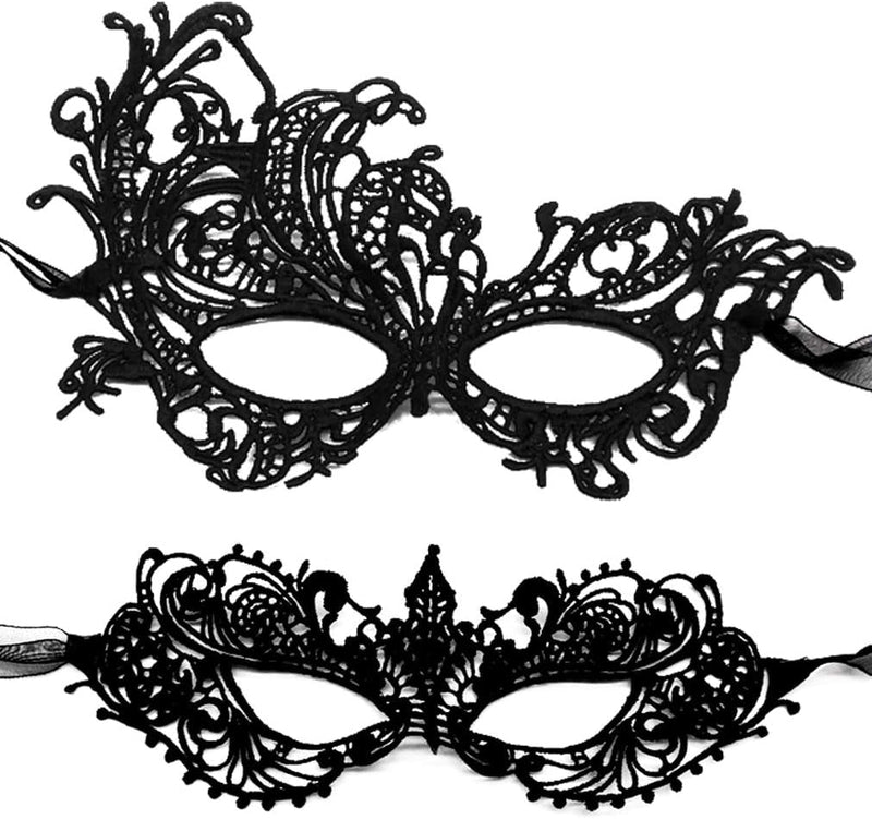 2 Pieces Masquerade Mask for Women Black Lace Mask for Masquerade Ball, Halloween Party