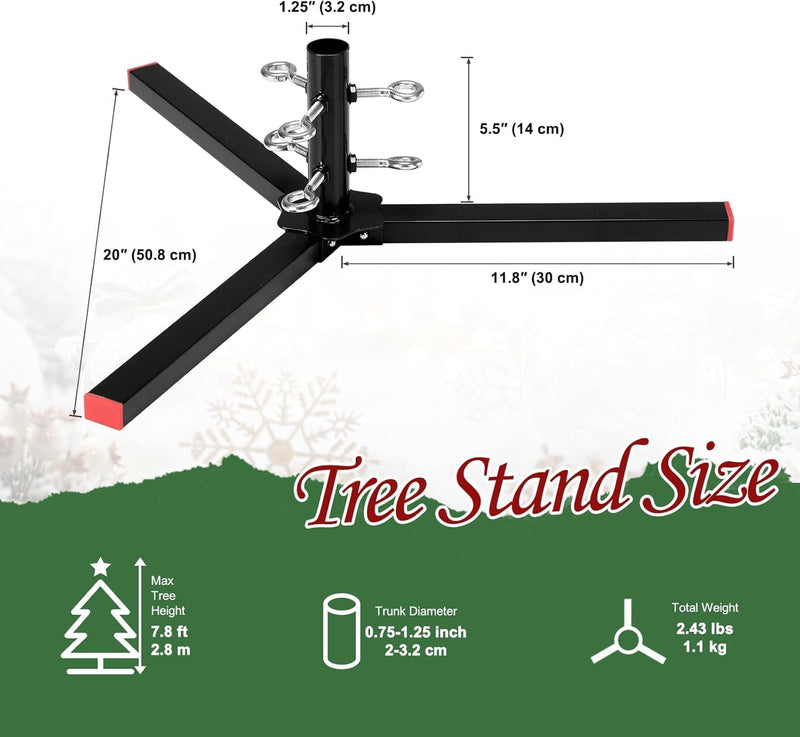 Christmas Tree Stand for Artificial Trees, Metel Christmas Tree Base Replacement, Adjustable Christmas Tree Holder Stand for 5 to 7.8 Ft Tree, Fits 0.75-1.25 Inch Tree Pole