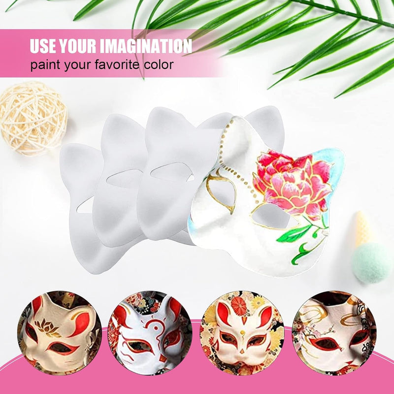 Fox Mask DIY Paintable Cosplay Accessories Mask for Party Masquerade Costume Halloween, Pack of 5