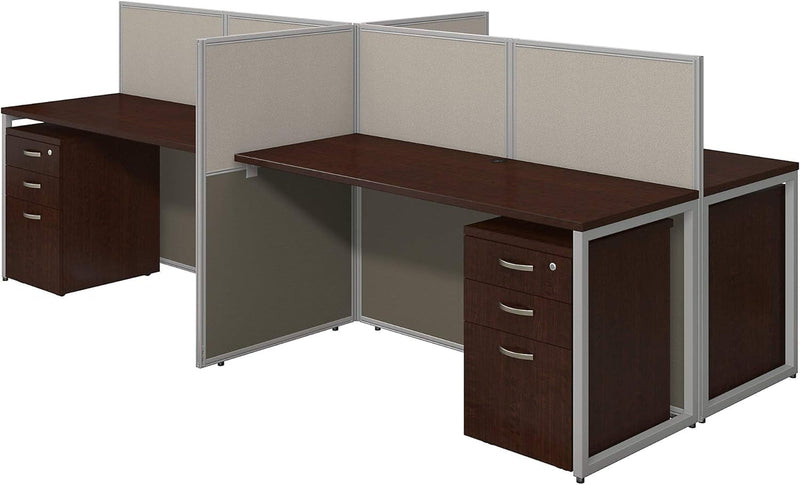 Bush Business Furniture Easy Office 4 Person Cubicle Desk with File Cabinets, 60W X 45H, Mocha Cherry