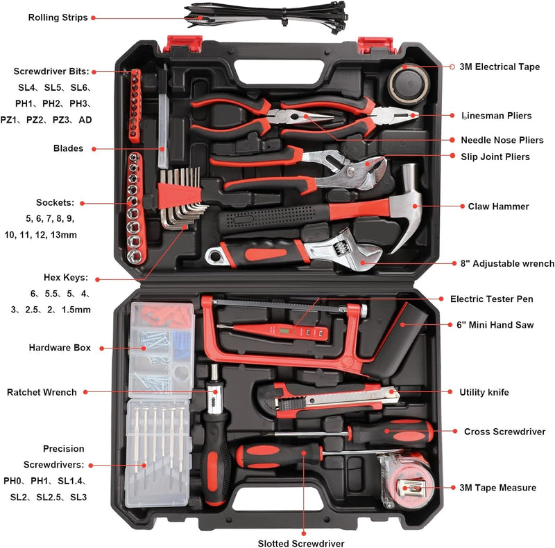 COMOWARE 177 Pcs Home Tool Kit - Basic Household Hand Tool Set, Truck Tool Kit Socket Wrench Combination Tool Set for Home with Plastic Toolbox Storage Case, Rv Tool Set