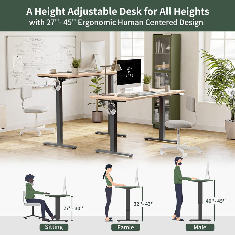 FEZIBO Electric Standing Desk, 63 X 24 Inches Height Adjustable Table, Ergonomic Home Office Furniture with Splice Board, Grey Frame/Light Rustic Brown Tabletop