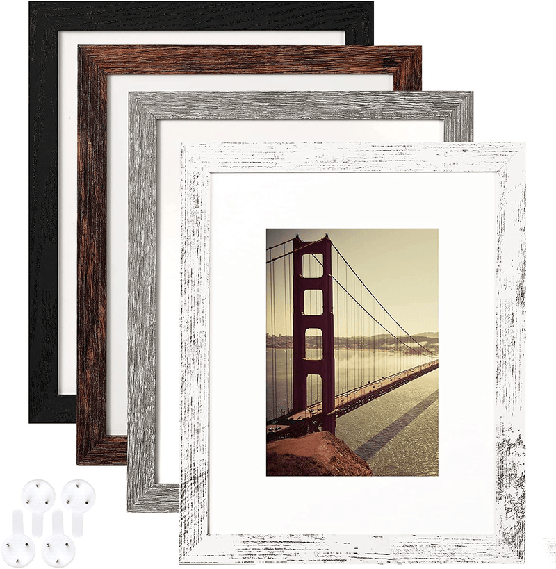 4x6 Picture Frame Distressed Farmhouse Wood Pattern Set of 4 with Tempered Glass,Display Pictures 3.5x5 with Mat or 4x6 Without Mat, Horizontal and Vertical Formats for Wall and Table Mounting Home & Garden > Decor > Picture Frames BAIJIALI Black&White&Grey&Brown 8x10 