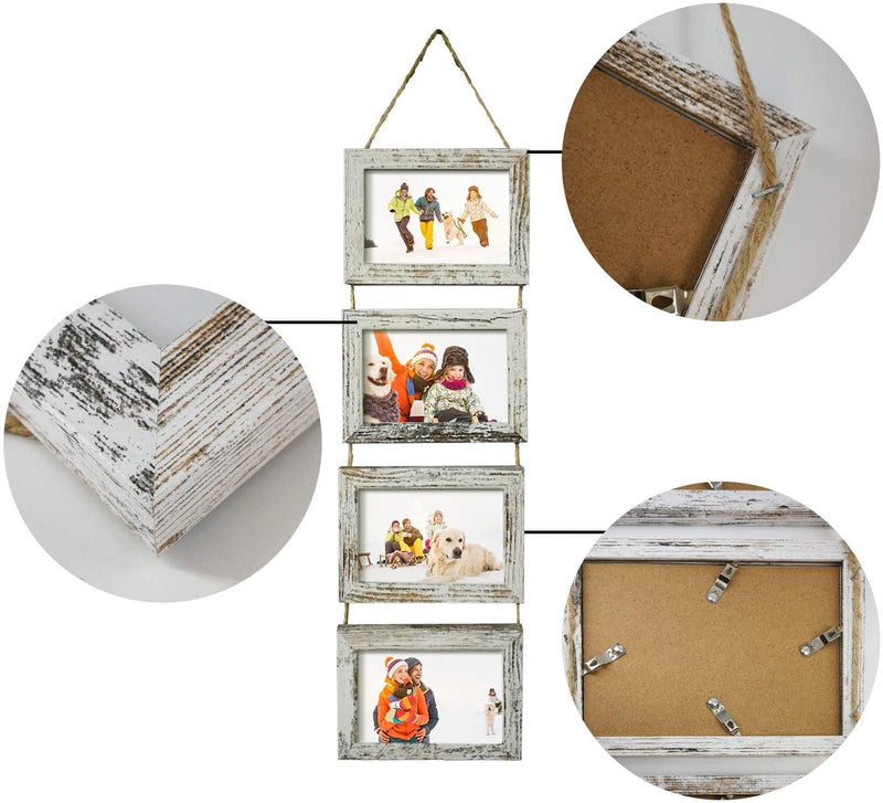 4X6 Wall Hanging Picture Frames Collage with 4 Opening Distressed White Frames Home & Garden > Decor > Picture Frames SESEAT   