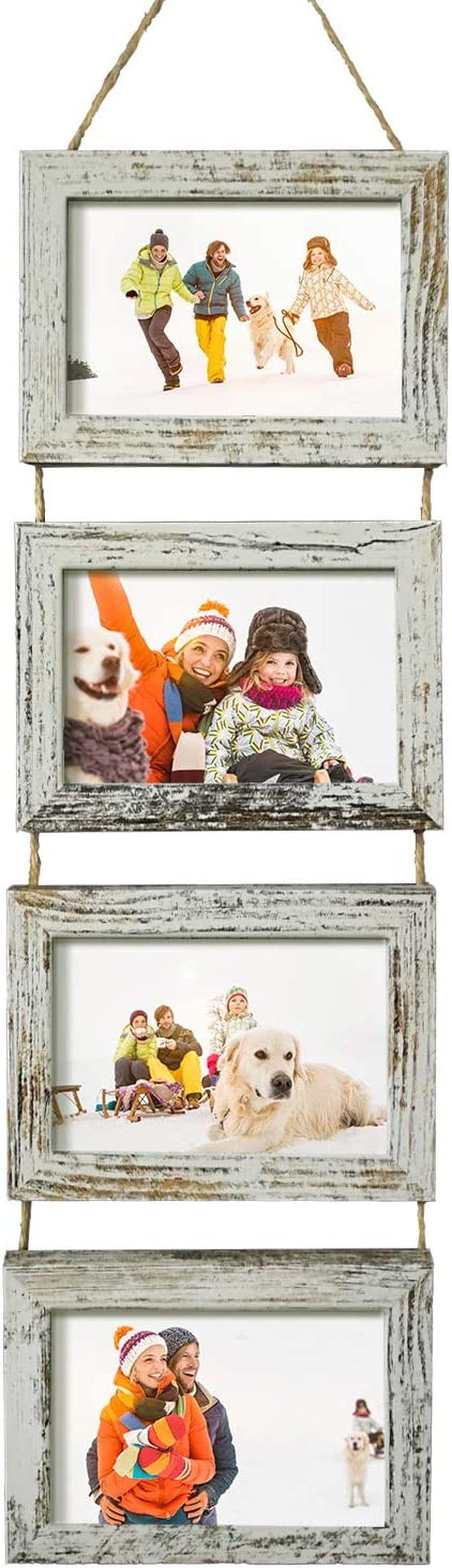 4X6 Wall Hanging Picture Frames Collage with 4 Opening Distressed White Frames