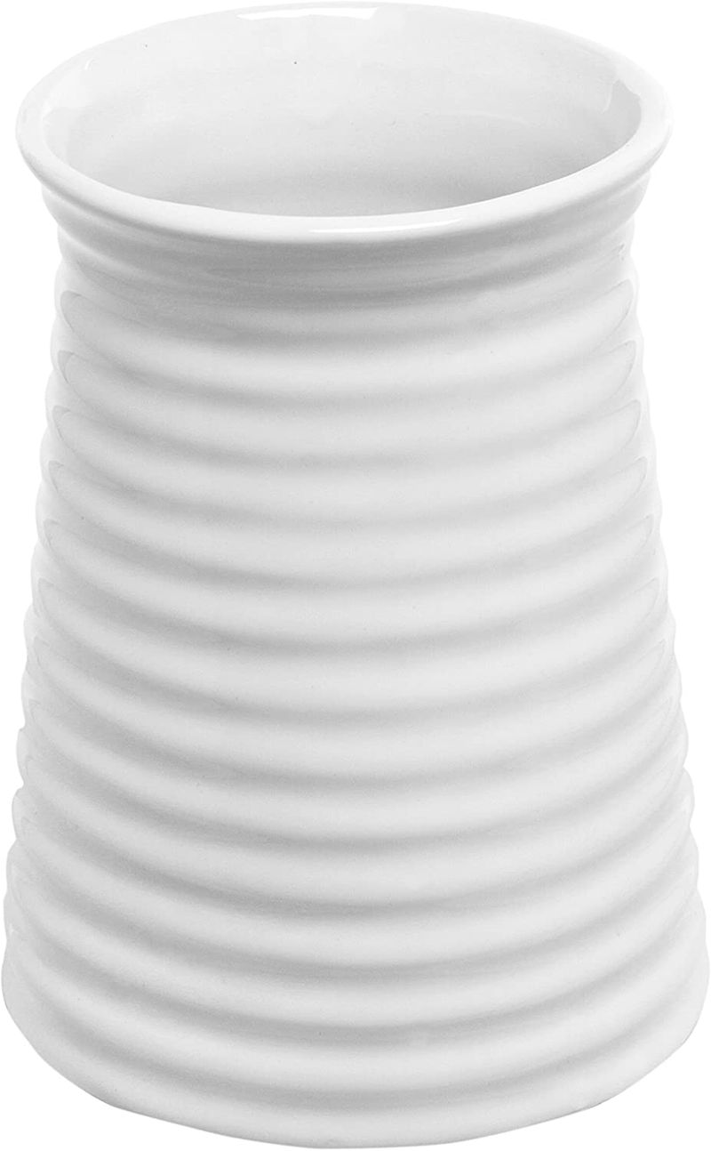 5.7-Inch Modern Ribbed Design Small White Ceramic Decorative Tabletop Centerpiece Vase/Flower Pot Home & Garden > Decor > Vases MyGift White  