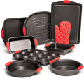 5 Piece Baking Pans Set, Oven Safe Baking Sheet Set Carbon Steel Non-Stick PTFE Coating, Bakeware Set with Heat Red Glove, Cookie Sheets for Baking Nonstick Set by Moss & Stone Home & Garden > Kitchen & Dining > Cookware & Bakeware Moss & Stone Black  