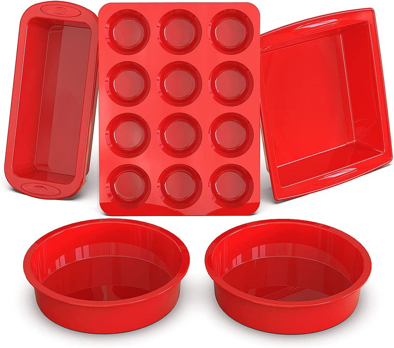 5-Piece Silicone Baking Pans Sets Nonstick - SILIVO Silicone Bakeware Set with Bread Loaf Pan, Muffin Pan, Square/Round Cake Pan - Oven & Dishwasher Safe Home & Garden > Kitchen & Dining > Cookware & Bakeware SILIVO 5 Pack  