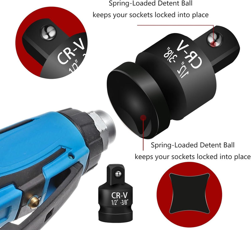 Giantree 2 Pcs Impact Socket Reducer and Adapter Set, 1/2"To 3/8" & 3/8"To 1/2" Impact Adapter Set, Steel Impact Adapter Set, Breaker Bar Wrench Conversion Kit Mechanic Tools