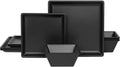 12 Piece Melamine Plates and Bowls Sets Square Dinner Set with Plates, Dishes, Bowls, Black Square Dinnerware Sets -Serving Platers for 4 Dishwasher Safe