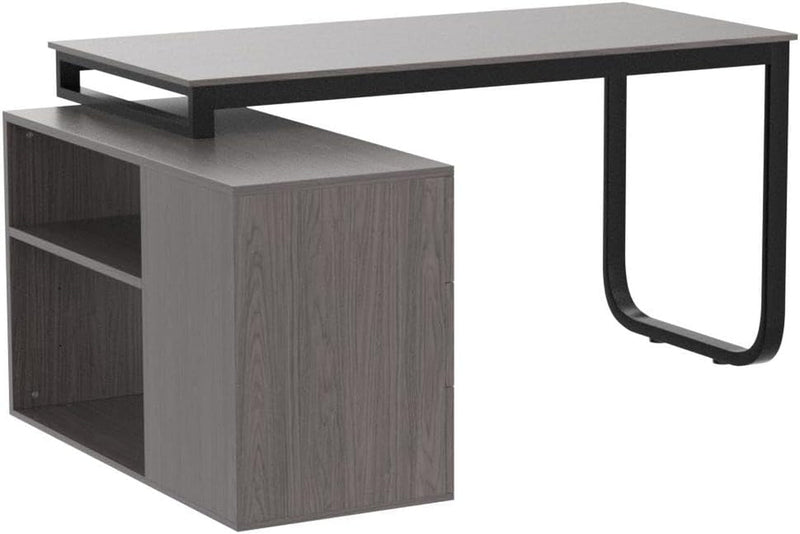 Homsee Home Office Computer Desk Corner Desk with 3 Drawers and 2 Shelves, 55 Inch Large L-Shaped Study Writing Table with Storage Cabinet - Dark Gray & Black