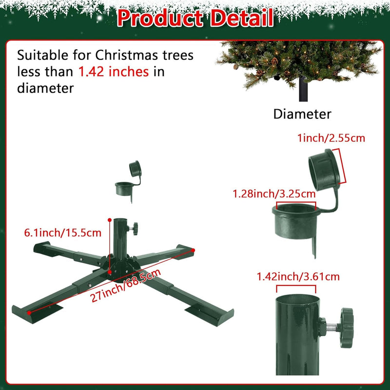 Christmas Tree Stand Metal, Artificial Christmas Tree Base Holder Folding, Beach Umbrella Stand Iron Heavy Duty Quadripod Base Stand Portable for Any Live Tree (Green)