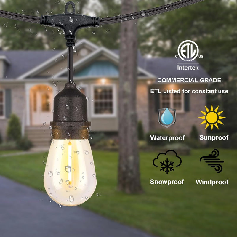 48FT Outdoor String Lights,Patio LED Lights Outdoor Waterproof with 16 Edison Shatterproof Bulbs(1Spare),Connectable outside String Lights for Garden,Backyard,Christmas (Warm White)