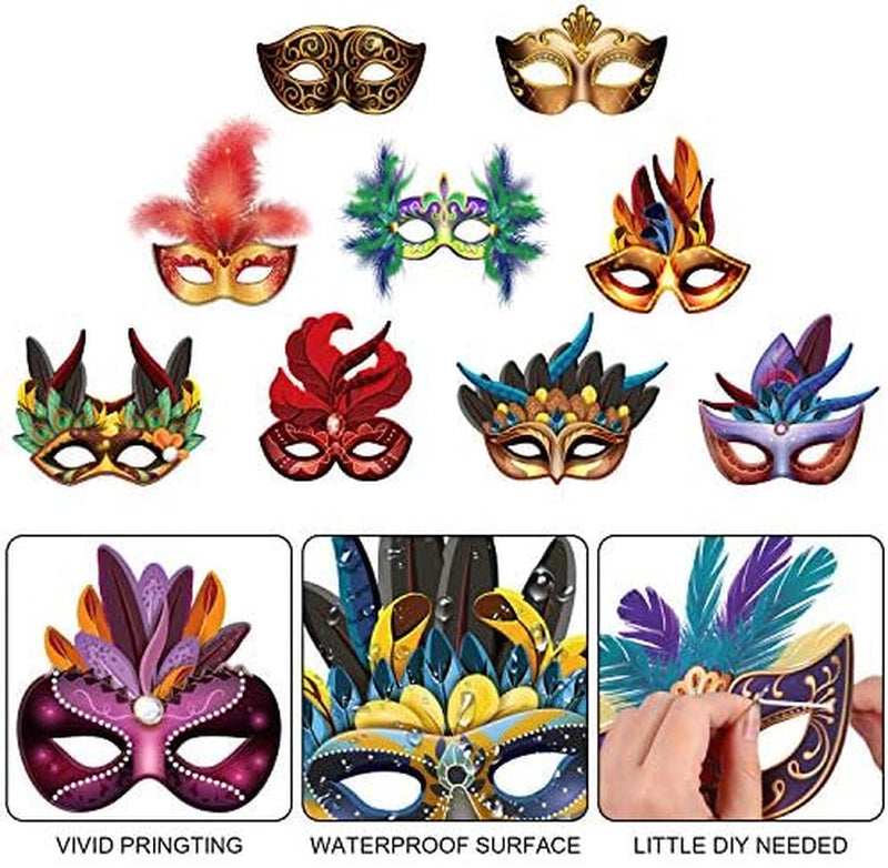 Blulu 24 Pieces Halloween Mardi Gras Masks Carnival Parade Faux Feather Face Masks Masquerade Party New Orleans Masks Fantasy for Halloween Costume Party Favors