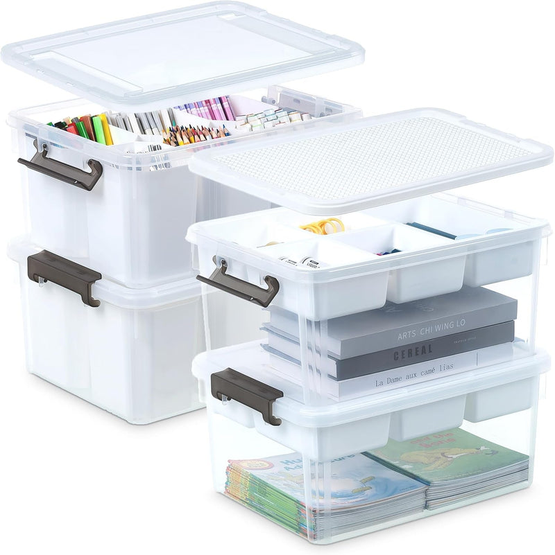 Citylife 17 QT Plastic Storage Bins Clear Storage Box with Lids Multipurpose Stackable Storage Containers for Organizing Tool, Craft, Crayon