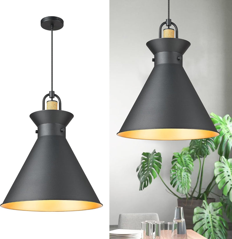 Emliviar 1-Light Hanging Lamp for Bedroom 10.5 Inch, Industrial Pendant Lights Kitchen Island in Black Finish, Dome Metal Lampshade, YSE2MIL BK