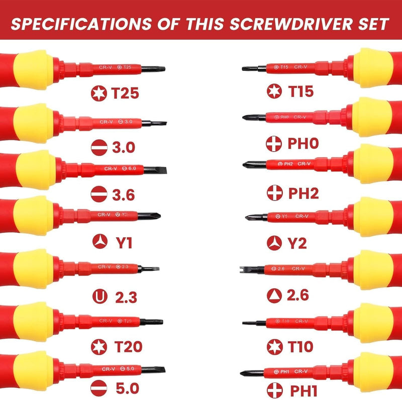 7 in 1 Insulated Screwdriver Set Magnetic Screwdriver Tool Kit Electrician Multifunctional Interchangeable Chrome Vanadium Screwdrivers New Handle Electrician Soft-Grip
