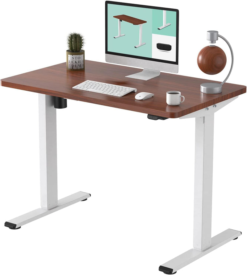 FLEXISPOT Adjustable Desk, Electric Standing Desk Sit Stand Desk Whole-Piece Desk Board for Home Office (EC1 Classic 48X24, White Frame+Rustic)